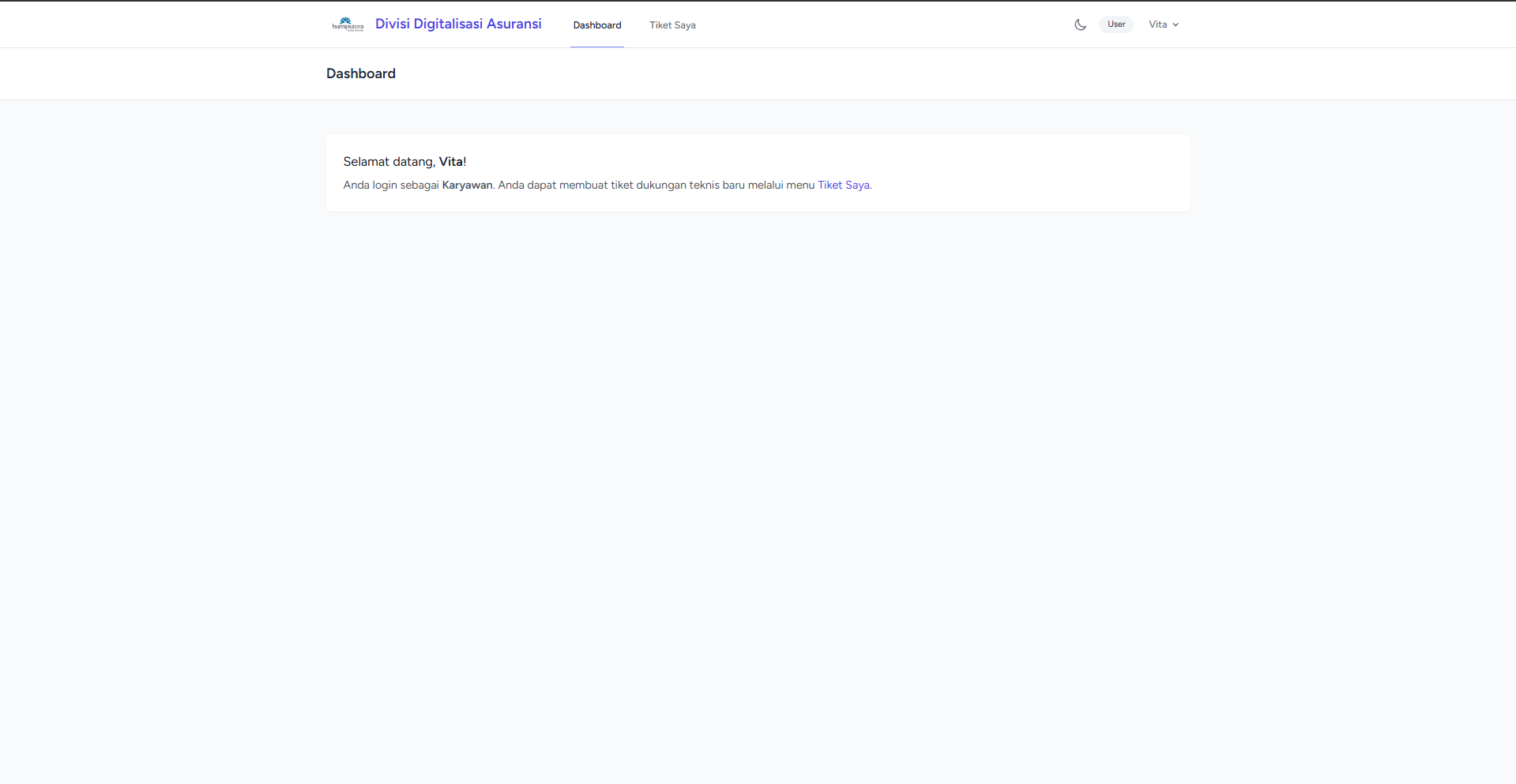 Dashboard pengguna IT Helpdesk